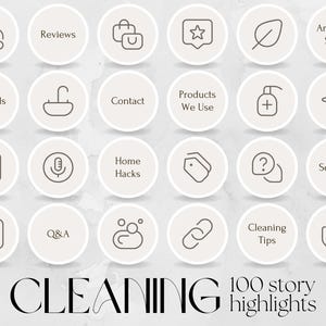 100 Cleaning Business Instagram Story Highlight Cover Templates | IG Canva Editable template content icons circles for housekeeper service