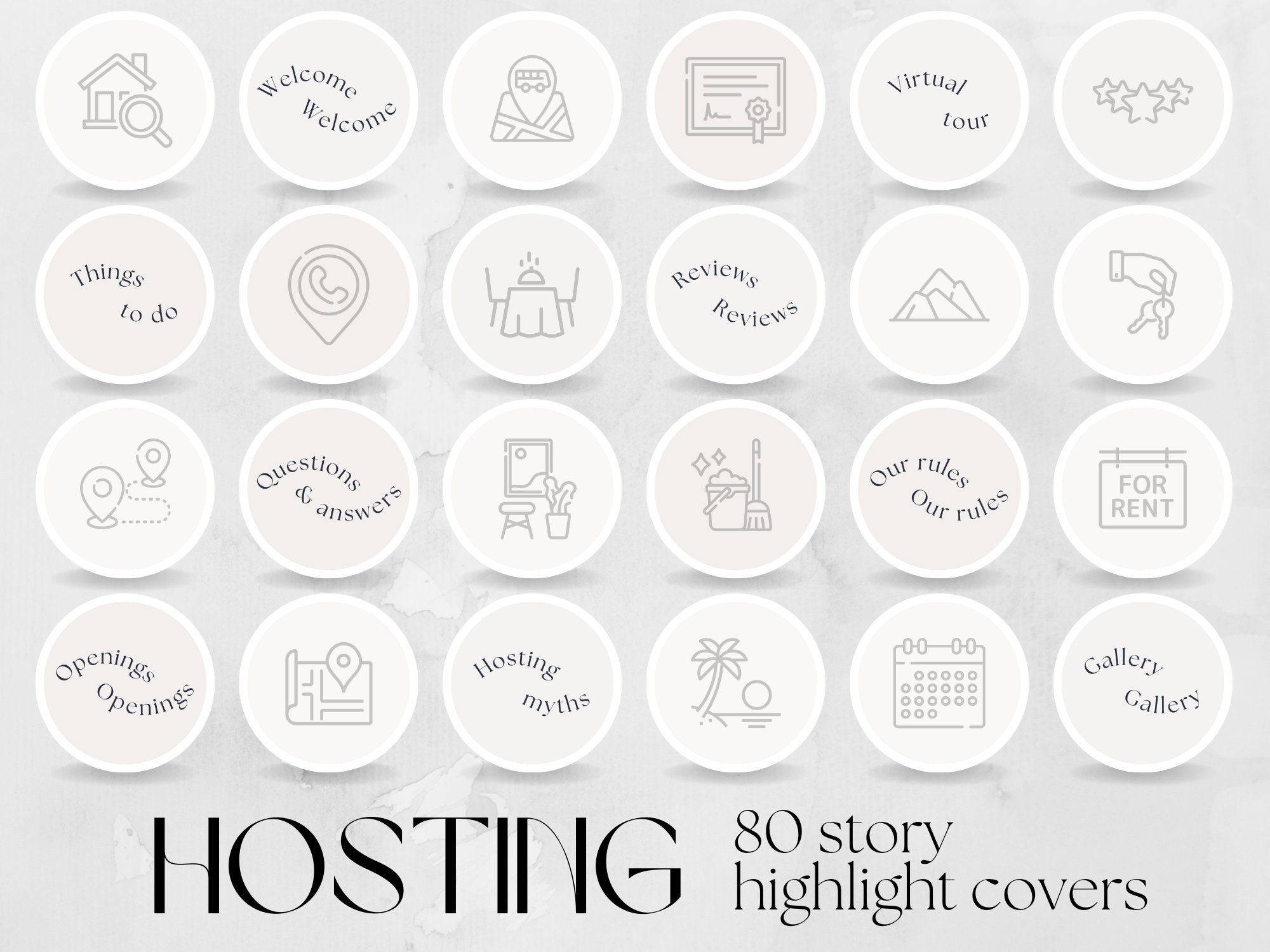 80 Hosting Story Highlight Covers Templates for Hosts | social media marketing vacation rental holiday home room rent guest Instagram circle