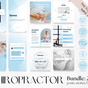 200 Chiropractor Bundle for Social Media: 60 Posts, 60 Stories, 80 Highlights | Editable Template chiropractic doctor medical care business