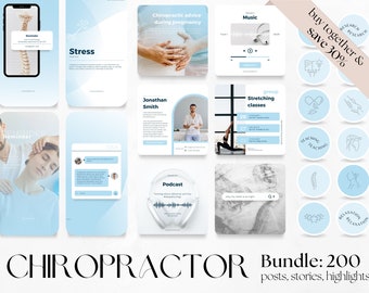 200 Chiropractor Bundle for Social Media: 60 Posts, 60 Stories, 80 Highlights | Editable Template chiropractic doctor medical care business