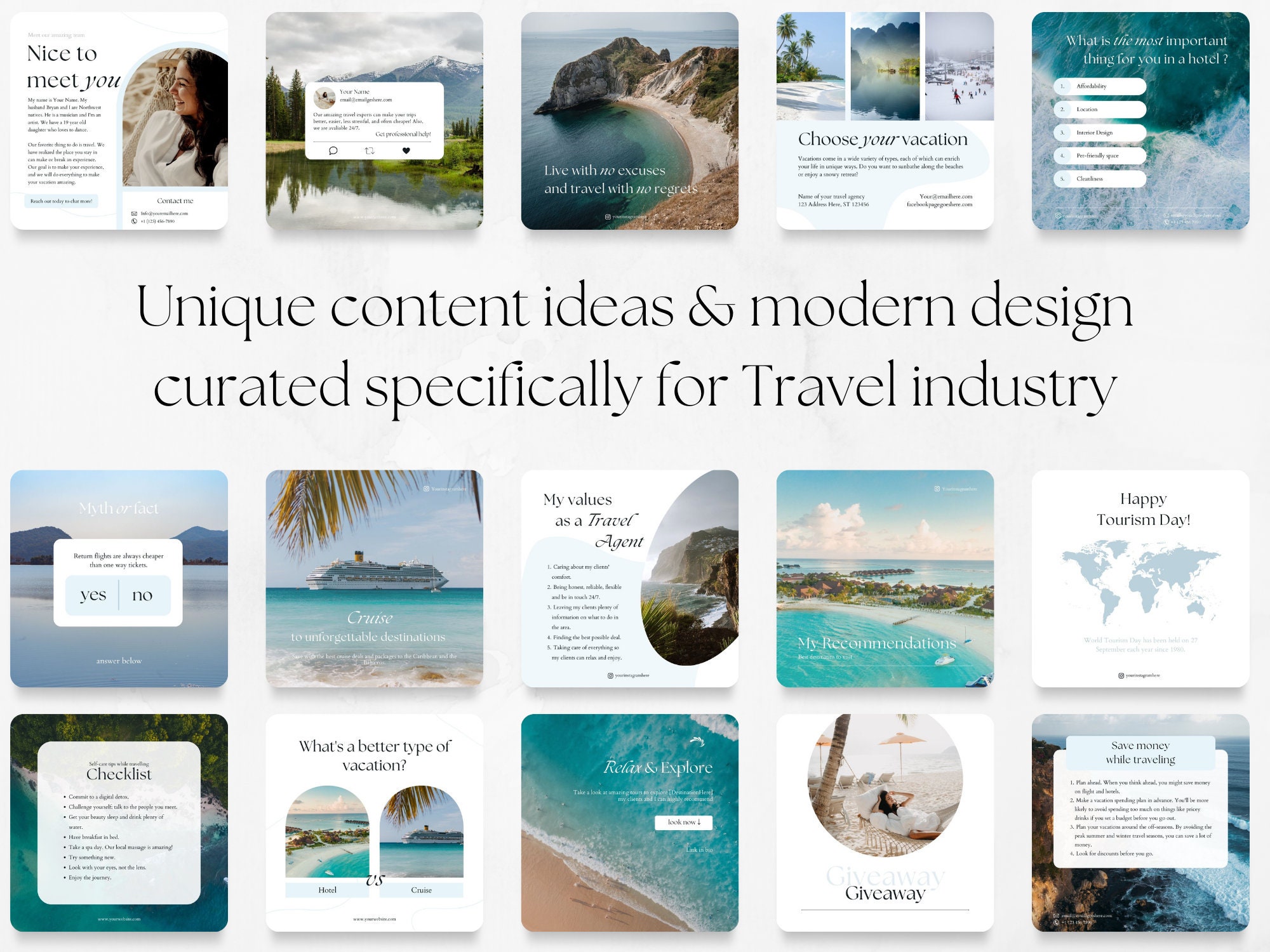 70 Travel Social Media Posts Templates | Facebook Instagram IG, Travel ...