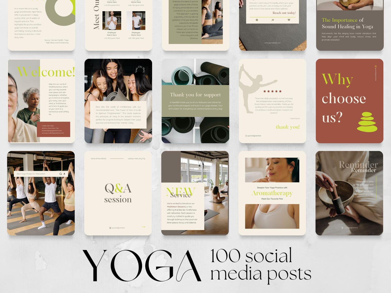 100 Yoga Social Media Post Templates | Yoga Studio Business Instagram ...