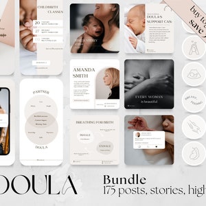 175 Doula Bundle: 50 Posts, 50 Stories, 75 Highlights | Birth Worker Social Media Templates, Instagram, Facebook Content, Midwife, (ENGLISH)
