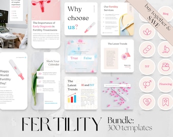 BUNDLE: 300 Fruchtbarkeit Post, Story, Highlight Cover Vorlagen | Social Media Geburtsambulanz Gynäkologen ob Gyn, weibliche Fortpflanzungsgesundheit