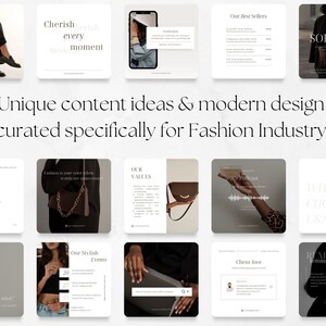 May include: A collection of 12 social media post templates for the fashion industry. The templates feature a variety of designs, including minimalist, modern, and bold. The templates are perfect for showcasing products, sharing news, and engaging with customers.