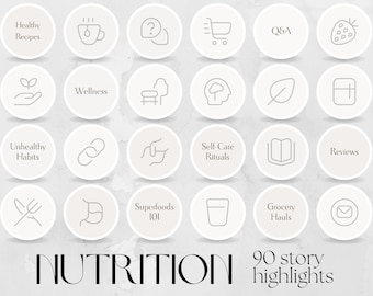 90 Nutrition Social Media Story Highlight Cover Templates | Health Wellness Coach, Nutritionist Dietician, Food and Diet Expert professional