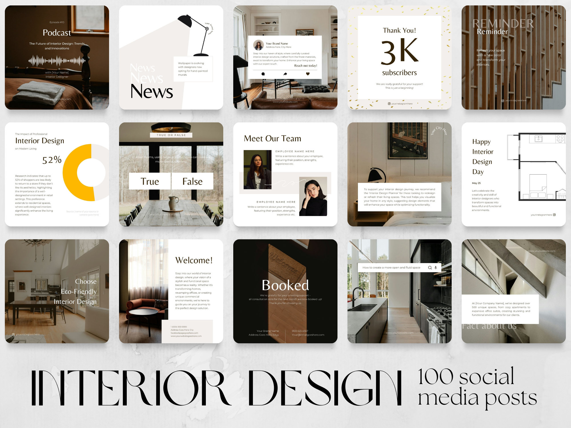 100 Interior Design Social Media Post Templates | property staging business Instagram Facebook Canva Editable, home styling, space planning