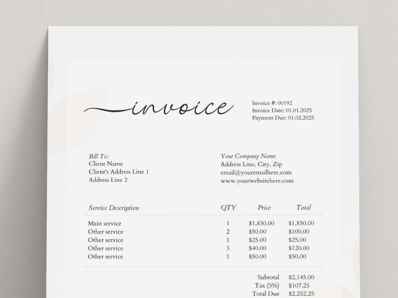 Invoice In Cursive Invoice Template | Minimalistic Modern Small Business Client Servises ...
