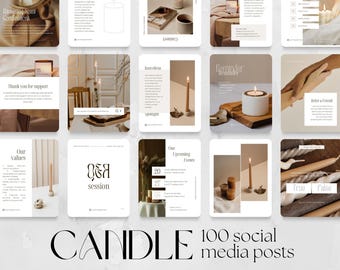 100 sjablonen voor het maken van kaarsen voor zakelijke sociale media | Instagram IG-raster, Facebook fb Canva Bewerkbare sjablooninhoud handgemaakte winkel