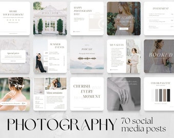 70 Photography Social Media Post Templates | wedding family portrait photographer business marketing Instagram Facebook design photo studio