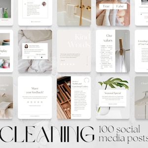 100 Cleaning Business Social Media Post Template | Instagram IG grid Facebook fb Canva Editable template cleaner content housekeeper service