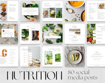 80 Nutrition Social Media Post Templates | Health Wellness Coach, Nutritionist, Dietician, Food business Instagram Facebook Canva Editable