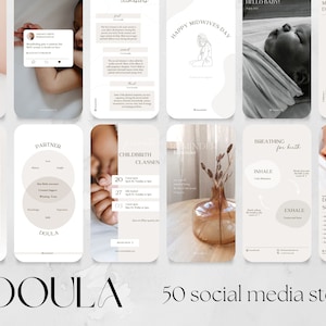 50 Birth Doula Stories Templates for Social Media | Instagram Facebook, Doula Marketing Midwife Birth Worker, Lactation Consultant (ENGLISH)