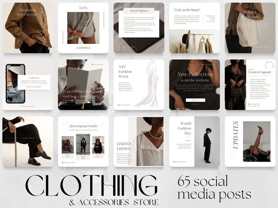 65 Fashion Social Media Post Templates | For Clothing Accessories Jewellery stores, Stylist business, Instagram shop Facebook Canva Editable