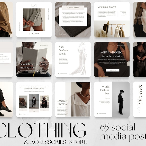 65 Fashion Social Media Post Templates | For Clothing Accessories Jewellery stores, Stylist business, Instagram shop Facebook Canva Editable