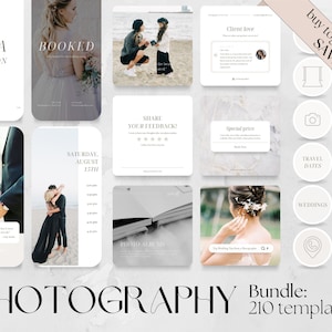 210 Photography Social Media Templates: posts, stories, highlight cover | wedding family portrait photographer Instagram design photo studio
