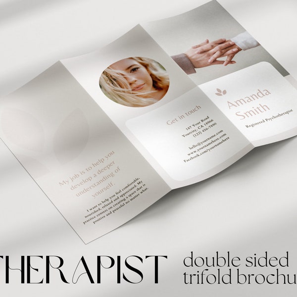 Psychologist Therapist Brochure | Trifold, Double sided flyer, Customizable Canva Template, Clinical Psychotherapist Mental Health Business