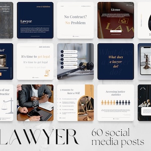 60 Lawyer Social Media Posts Templates | law firm legal office, attorney corporate business marketing, IG Instagram Facebook, justice notary