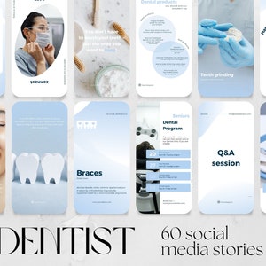 60 Dental Social Media Story Templates | dentist clinic business marketing hygienist, IG Instagram Facebook, teeth tooth oral health stories
