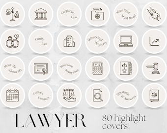 80 Lawyer Social Media Story Highlight Covers | professional editable content for law firm legal office, attorney corporate business notary