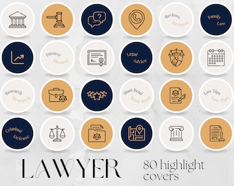 80 Lawyer Social Media Story Highlight Covers | professional editable content for law firm legal office, attorney corporate business notary