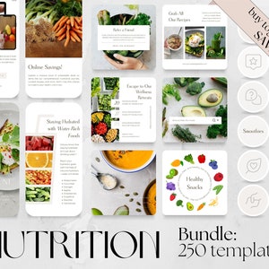 250 Nutrition BUDNLE: Social Media Posts, Stories, Highlight Covers Template | Health Wellness Coach, Nutritionist Dietician, Food business