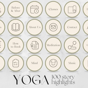 100 Yoga Highlight Covers Template | yoga studio business marketing Canva, story icons circles branding Instagram, fitness zen yogi wellness