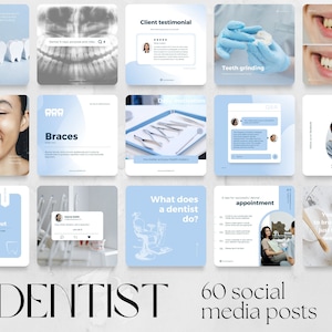 60 Dental Social Media Posts Templates | dentist clinic, business marketing, hygienist, IG Instagram Facebook, teeth tooth oral health care