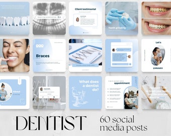 60 Dental Social Media Posts Templates | dentist clinic, business marketing, hygienist, IG Instagram Facebook, teeth tooth oral health care
