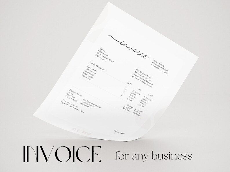 Invoice In Cursive Invoice Template | Minimalistic Modern Small Business Client Servises ...
