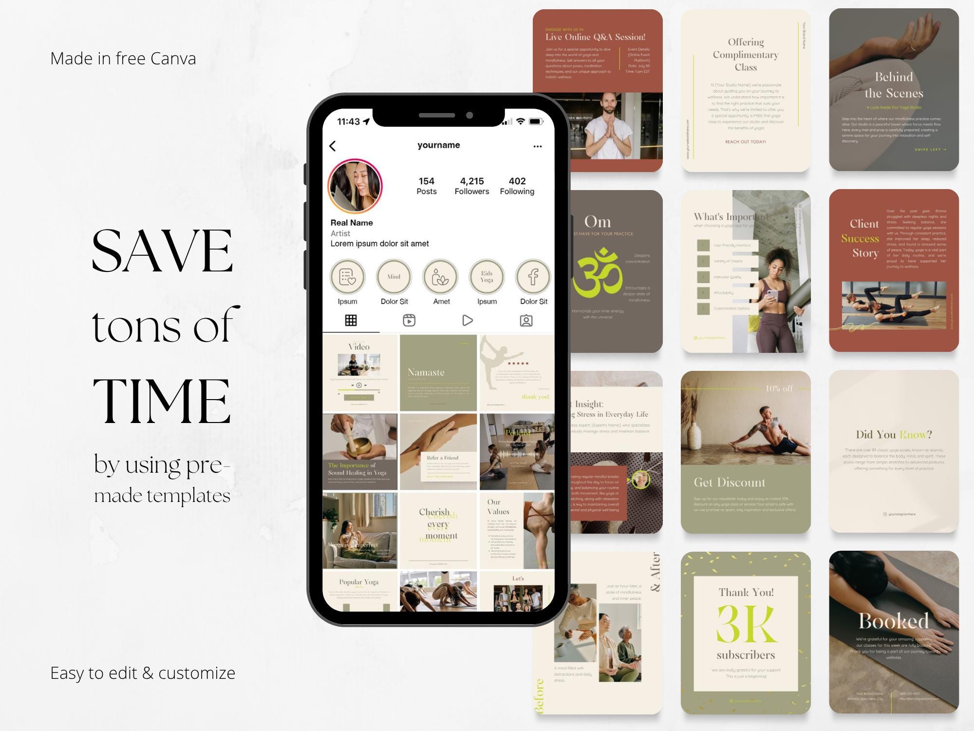100 Yoga Social Media Post Templates | Yoga Studio Business Instagram ...