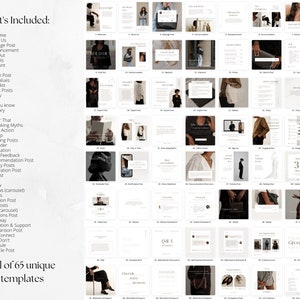 May include: A graphic with a white background and black text lists 65 unique social media post templates for businesses. The templates include a variety of post types, such as welcome, about us, message, announcement, sold out, specials, discount, prices, search, our values, checklist, expert, gallery, steps, did you know, glossary, facts, this or that, debunking myths, call to action, sign up, engaging posts, reminder, notification, share feedback, recommendation, holiday, celebration, podcast, video, review, quotes, question, FAQ, Q&A, 3-options, giveaway, motivation and support, comparison, let's connect, do and don't, schedule, and any title post.
