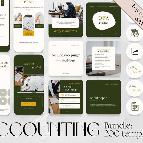 200 Accounting Buchführung Steuer PAKET: 60 Beiträge, 60 Geschichten, 80 Highlight Covers Template | Social Media Canva-Berater Instagram Facebook