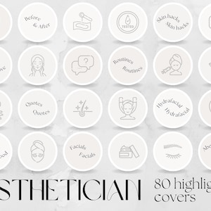 80 Esthetician Social Media Story Highlight Covers | professional editable template, cosmetician aesthetician cosmetologist, beauty business