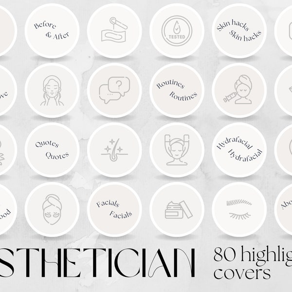 80 Esthetician Social Media Story Highlight Covers | professional editable template, cosmetician aesthetician cosmetologist, beauty business