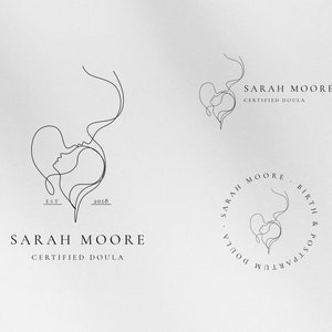 Logo prefabbricato / marchio sanitario Doula, madre e bambino, famiglia lineart naturale premade, fotografia del parto, consulente per l'allattamento