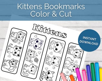Printable Kitten Coloring Bookmarks: Cat Lover Gift (PDF & JPG)