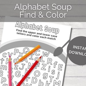Página para colorear de sopa de letras: busca y encuentra letras: actividad de aprendizaje para niños: imprimibles para la educación en el hogar: descarga digital: recursos para docentes