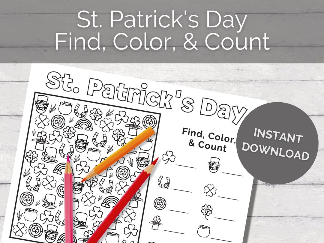 St. Patrick's Day Seek and Find - Color and Count Activity - Printable ...