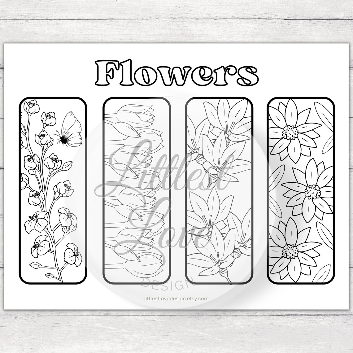 Flowers Coloring Bookmarks: Printable Party Favors (digital Download ...