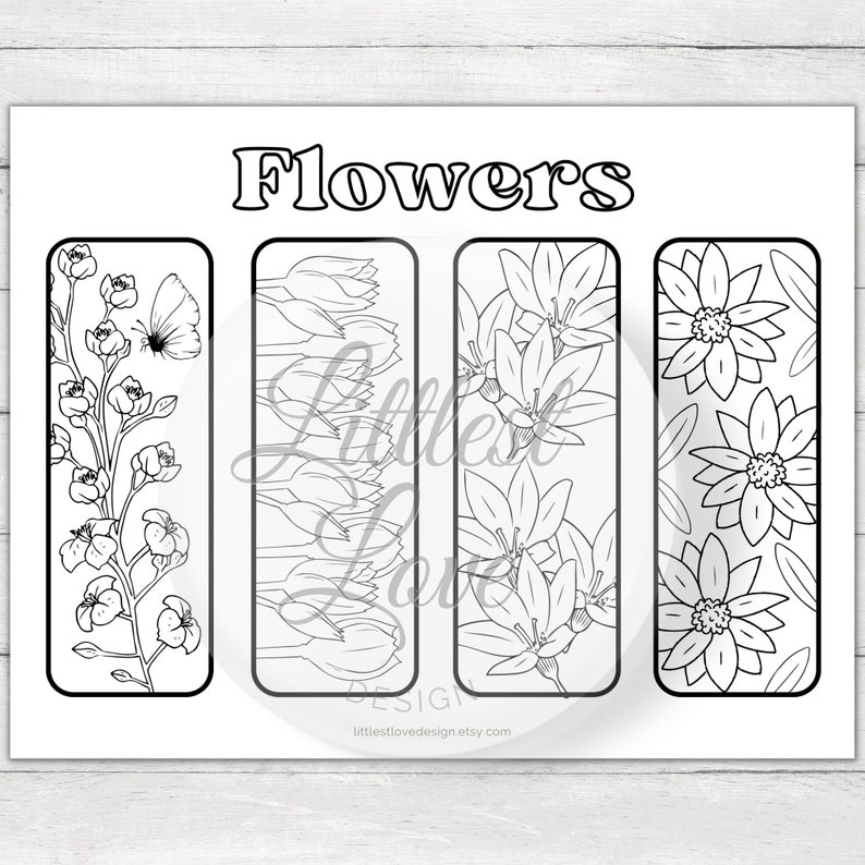 Flowers Coloring Bookmarks: Printable Party Favors (digital Download ...