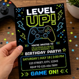 Gamer-Geburtstagseinladung | Level Up Videospiel-Party Vorlage (Digitaler Download)