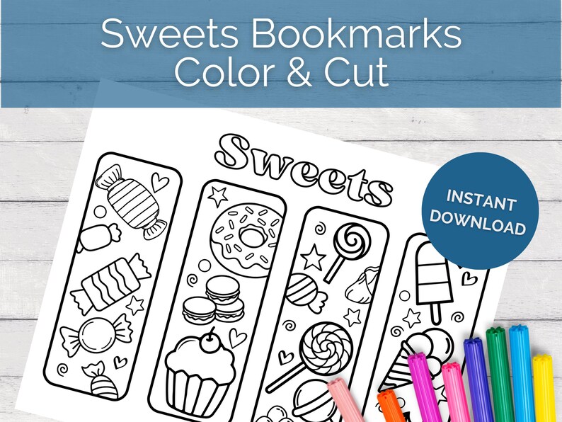 Candy Coloring Bookmarks | Sweet Treat Kids Activity (PDF Download) - Etsy