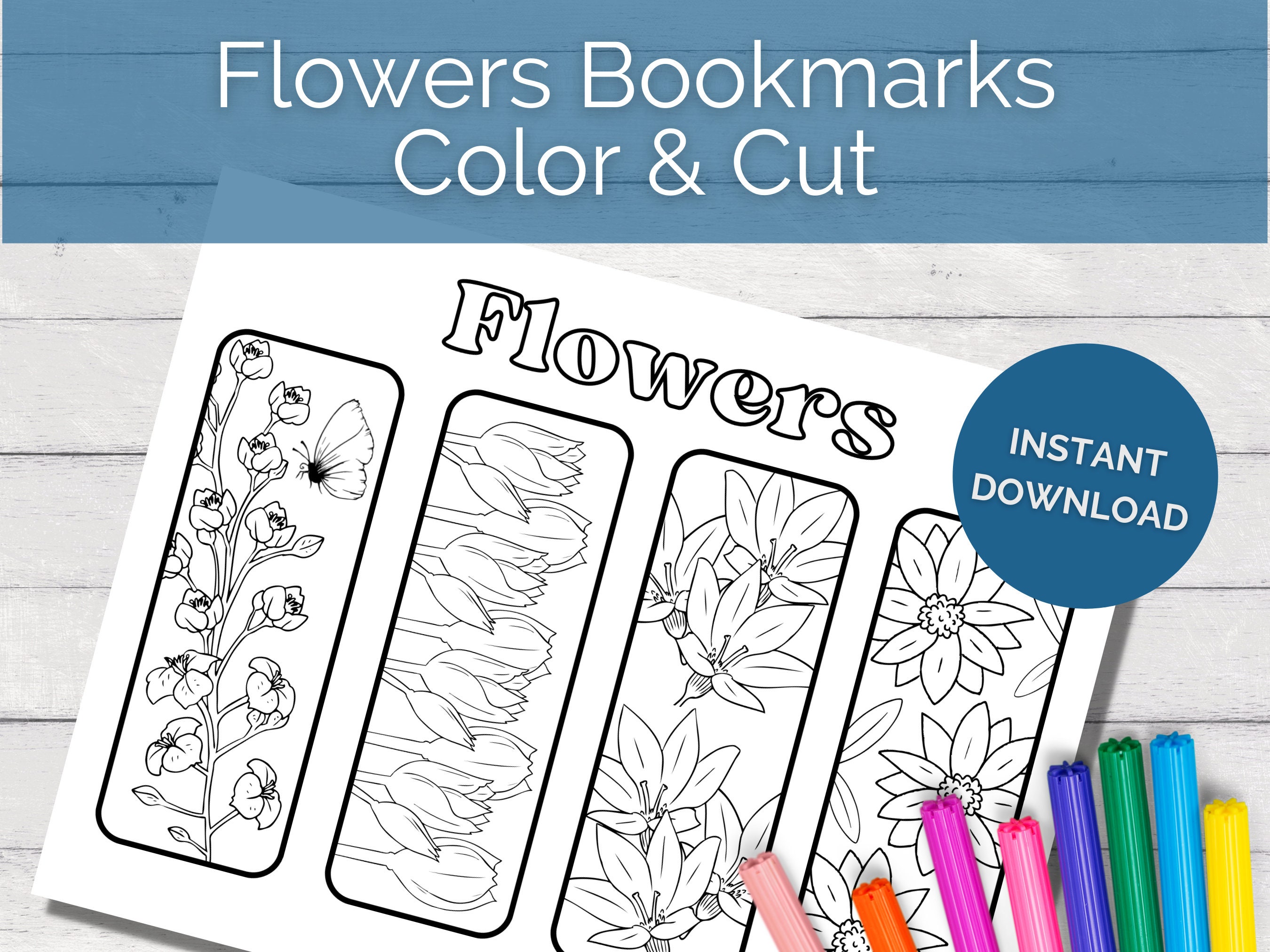 Flowers Coloring Bookmarks: Printable Party Favors (digital Download ...