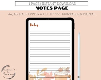 FALL NOTES PAGE | notes page | lined notes page | instant download | digital download | fall season | Thanksgiving