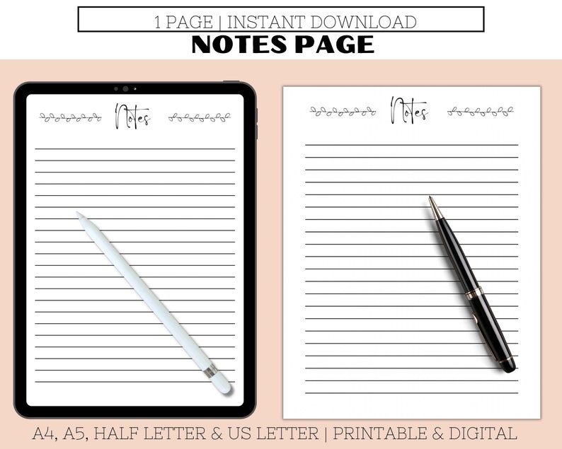NOTES PAGE| Instant Download| Printable| Planner - Etsy