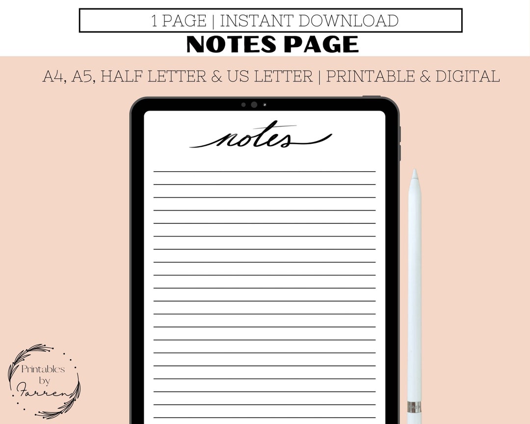 Notes Page Professional NOTES PAGE| Notes Page Printable| Digital Download| Minimalist Notes ...
