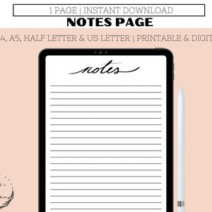 NOTES PAGE| notes page printable| digital download| minimalist notes page| instant download| simple notes page
