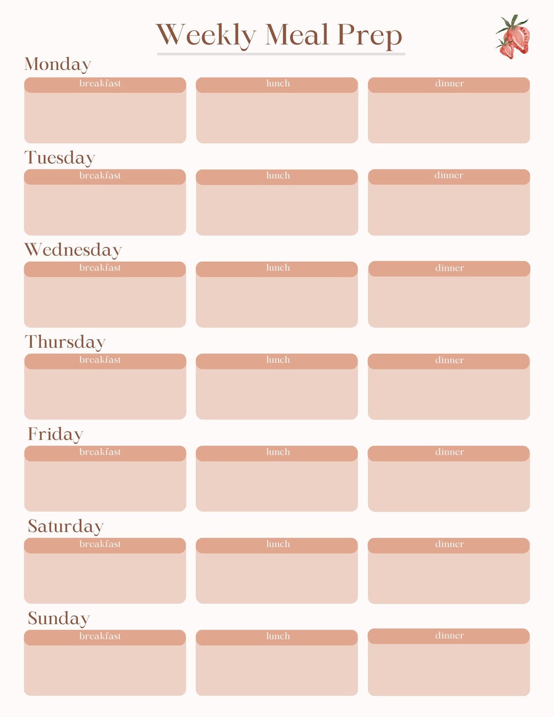 Printable weekly meal prep planner digital planner pink meal prep