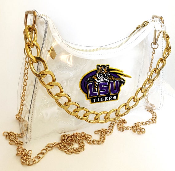 LSU Patch Clear Stadium Bag Purse With Gold Chains Etsy